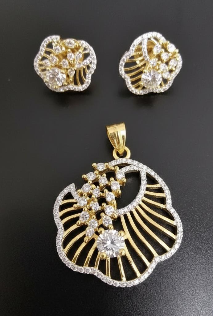 American Diamond Gold Plated Sea Shell Theme Pendant Set