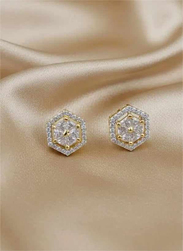 AD Gold Plated Hexagon Theme Earrings Coruscate Jewels