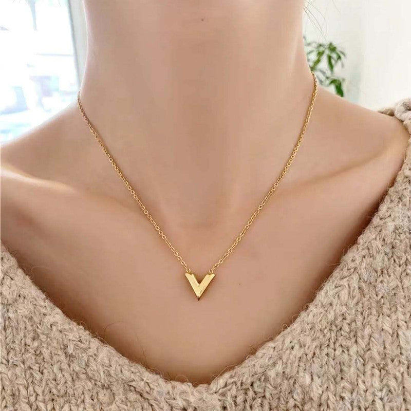 Anti Tarnish Gold Plated V Shaped Pendant for Women