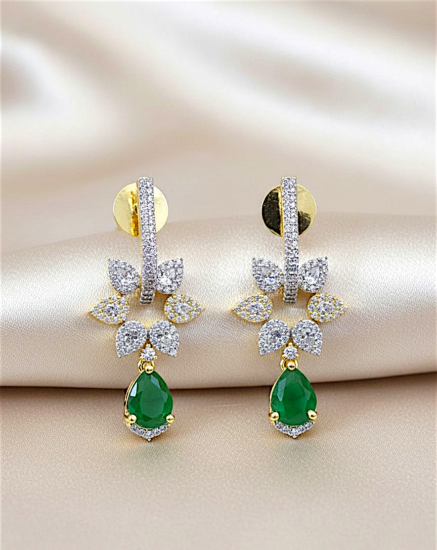 Emerald Drop & Crystal Floral Dangler