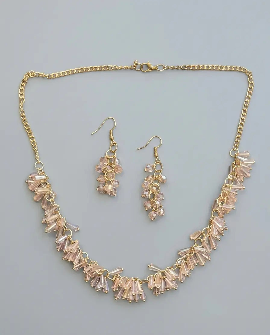 Baby Pink Beaded Gold Chain Necklace Set Coruscate Jewels