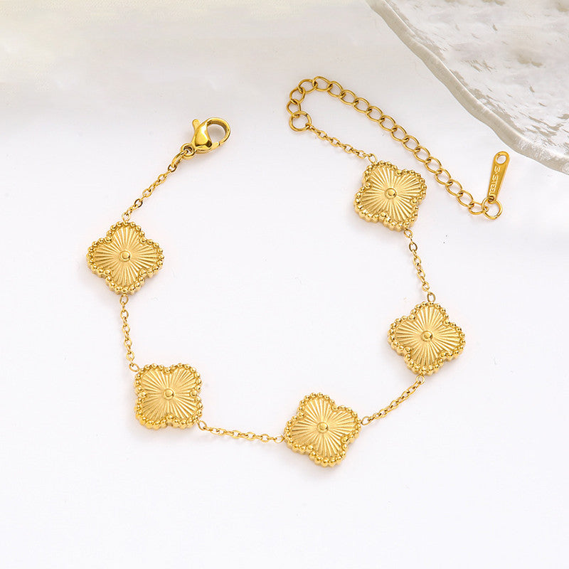 Anti Tarnish Clover Theme Gold Plated Bracelet for Ladies and Women