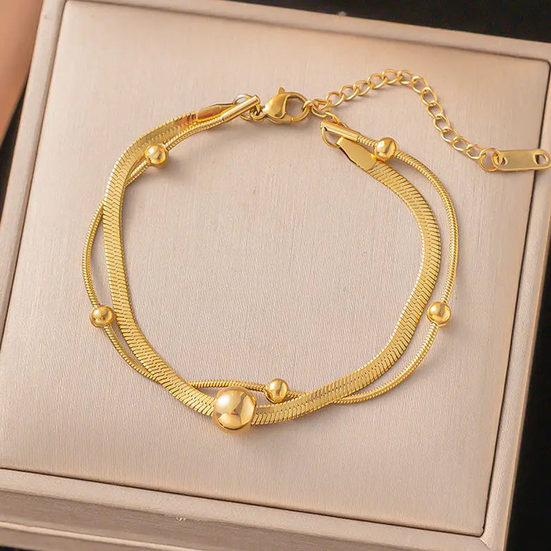 Anti Tarnish Gold Plated Snake Chain Double Strand Geometric Bracelet Coruscate Jewels