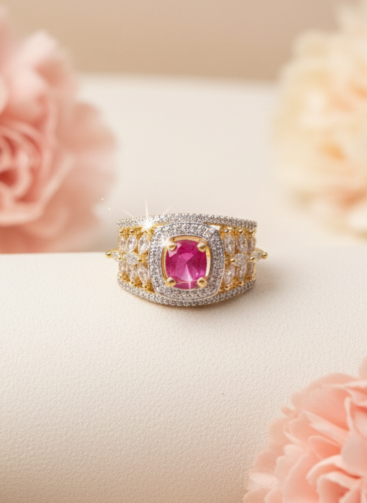 Coruscate Jewels Ruby Radiance Gold-Plated Adjustable Finger Ring