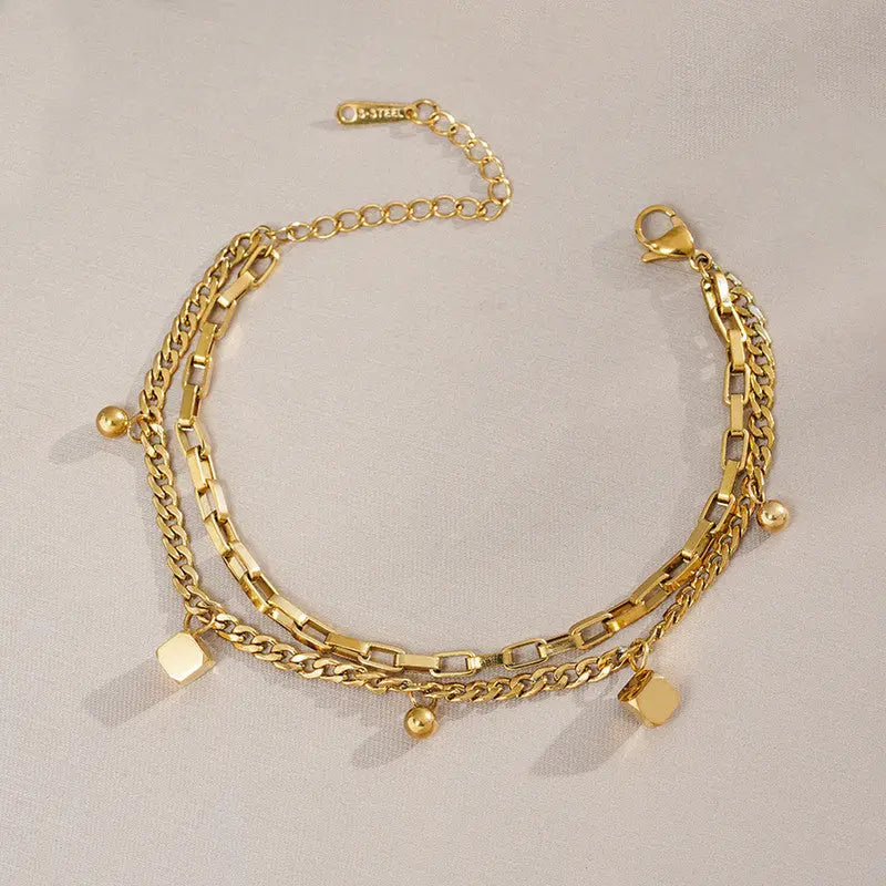 Gold Plated Stainless Steel Anti Tarnish Cube Wraparound Bracelet Coruscate Jewels