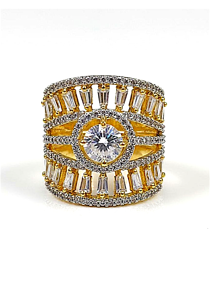 Coruscate Jewels Regal Diamond & Gold-Tone Adjustable Statement Ring