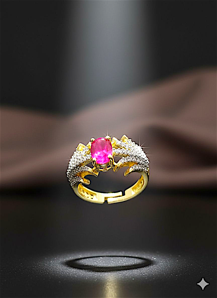 Coruscate Jewels Ruby-Red Center Stone & Pave Crystal Edging