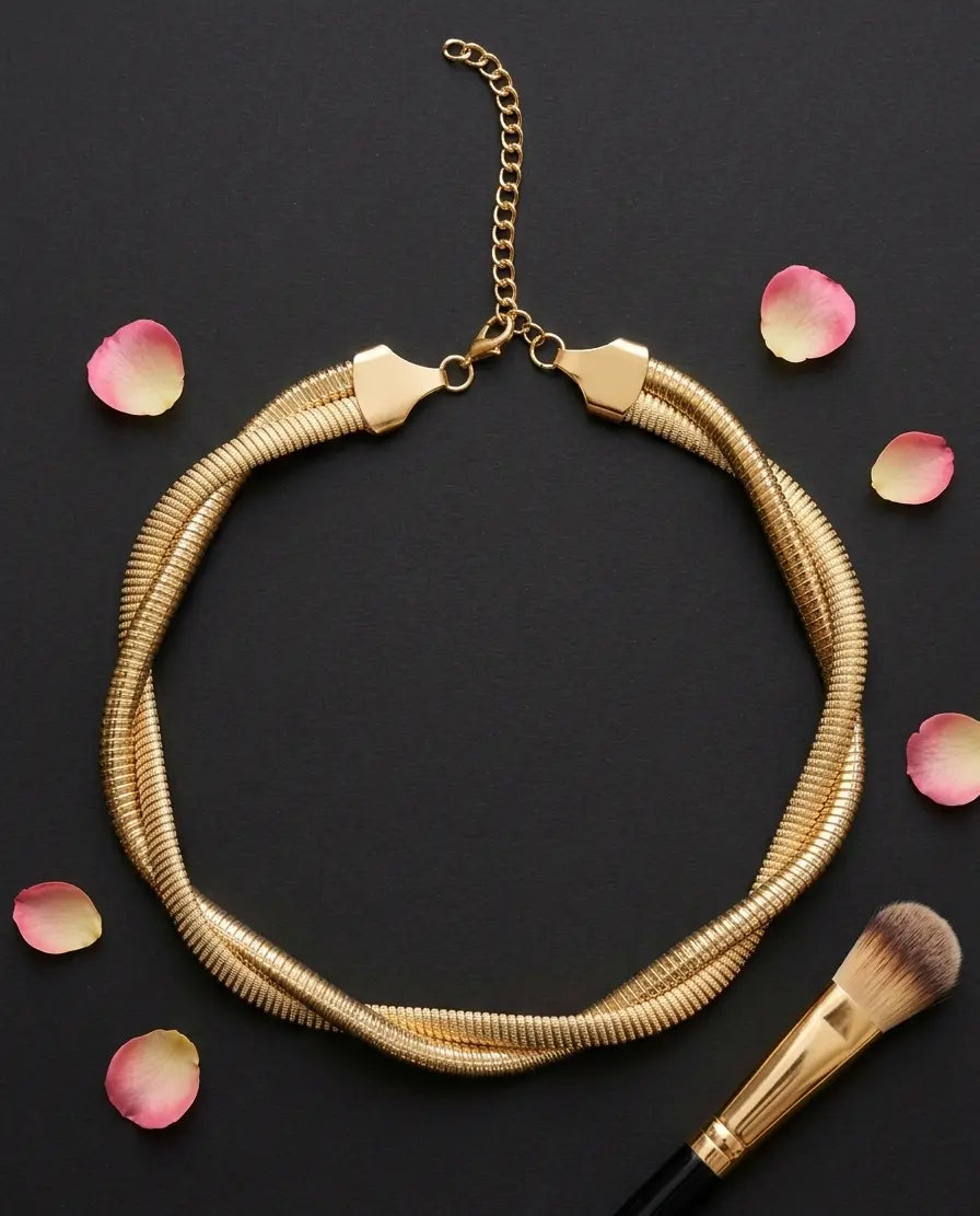 Anti Tarnish Gold Plated Golden Serpent Coil Choker Necklace Coruscate Jewels