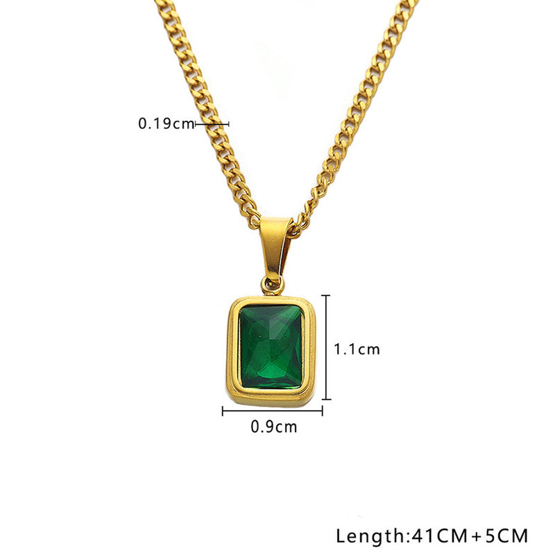Anti Tarnish Gold Plated Geometric Green Pendant