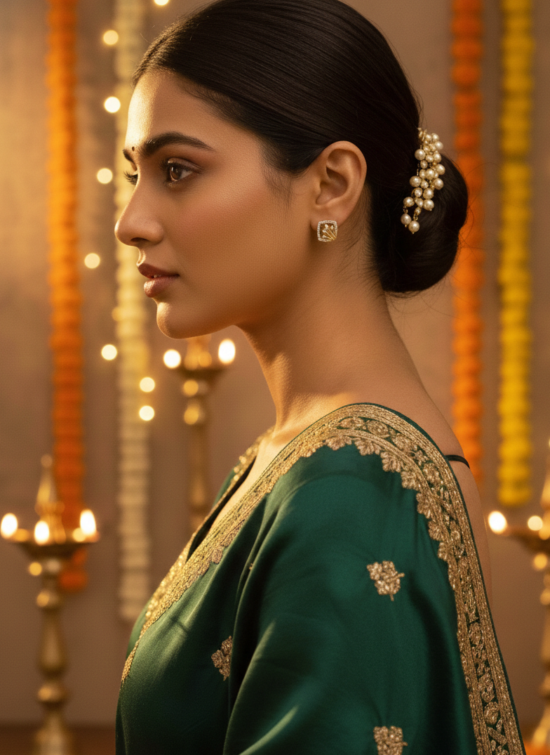 American Diamond Gold Plated Starry Night Stud Earrings