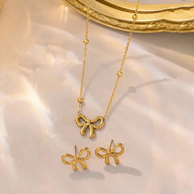 Anti Tarnish Gold Plated Bow Shaped Jewellery Set Coruscate Jewels