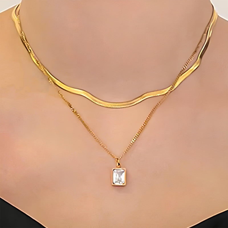 Anti Tarnish Clear Stone Gold Plated Layered Necklace