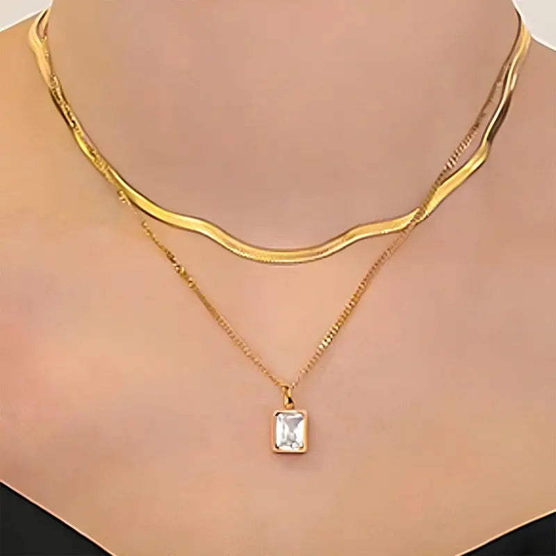 Anti Tarnish Clear Stone Gold Plated Layered Necklace Coruscate Jewels