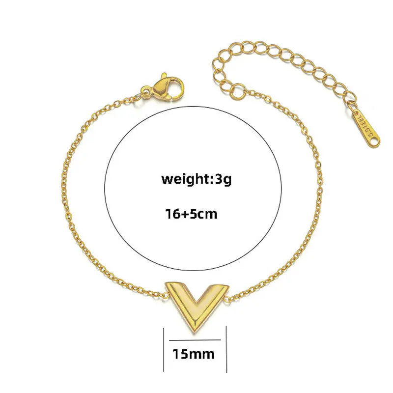 Anti Tarnish Stainless Steel Gold Plated V Shaped Bracelet for Women Coruscate Jewels