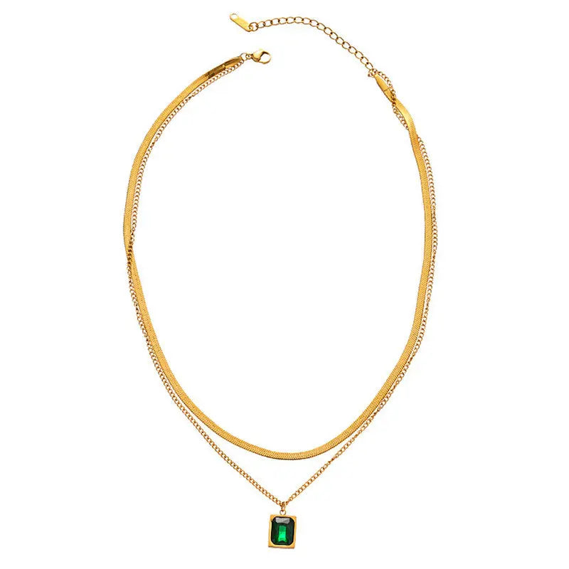 Emerald Layered Anti Tarnish Gold Plated Layered Necklace Coruscate Jewels