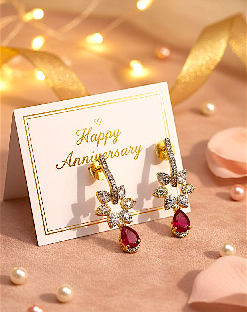 Ruby Red Drop & Crystal Bloom Dangler