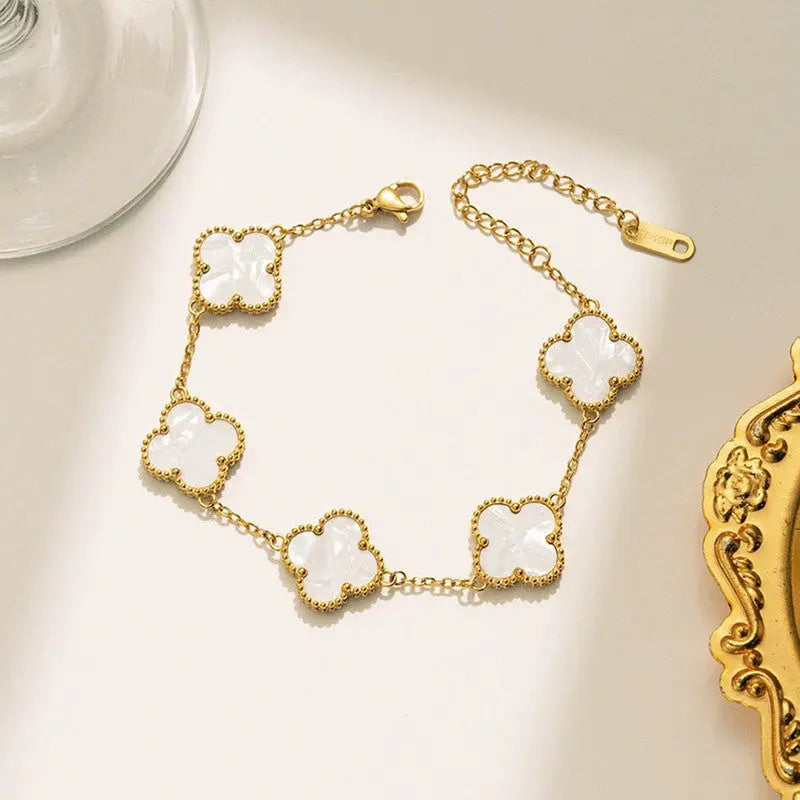 Stainless Steel Anti Tarnish White Clover Gold Plated Bracelet for Girls and Women Coruscate Jewels