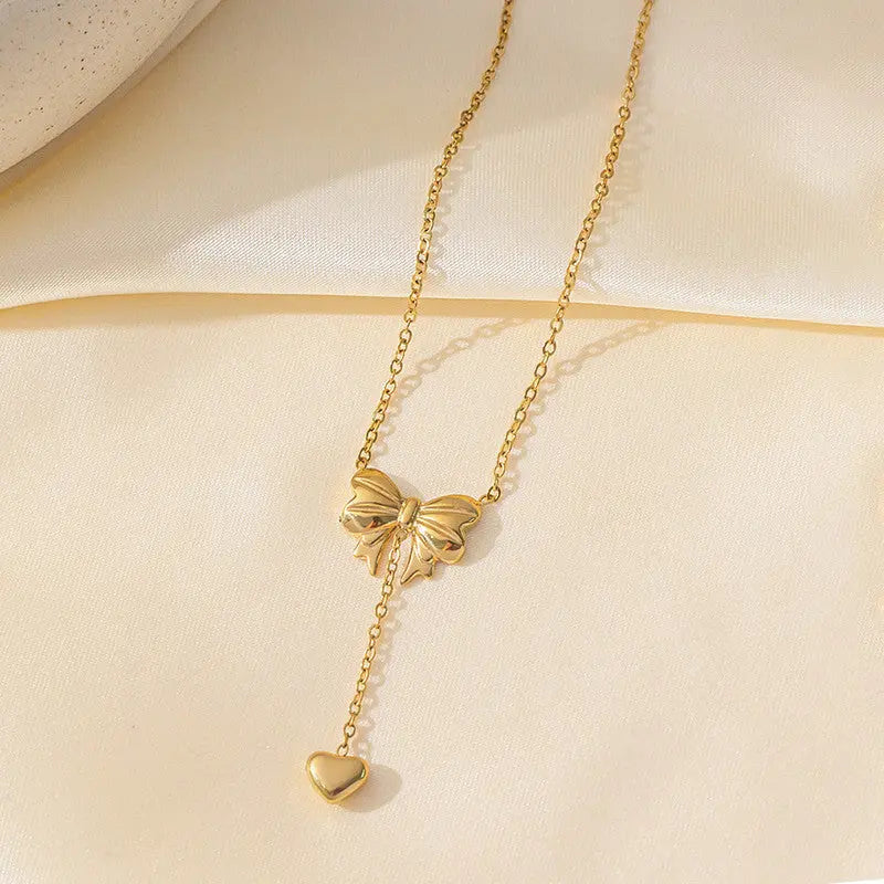 Anti Tarnish Gold-Plated Heart Inspired Bow Pendant Set Coruscate Jewels
