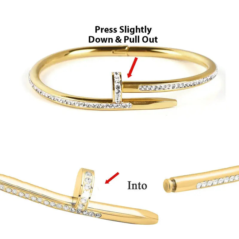 Stainless Steel Gold-Plated Anti- Tarnish SD Studded Nail Theme Bracelet Coruscate Jewels