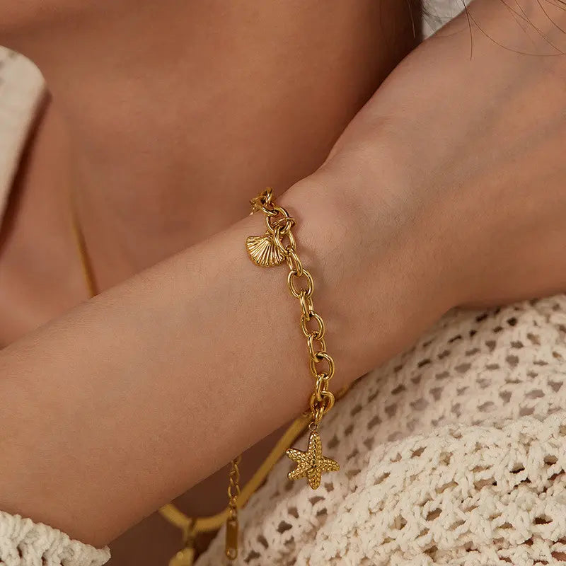Anti Tarnish Sea Shell Theme Gold Plated Bracelet Coruscate Jewels