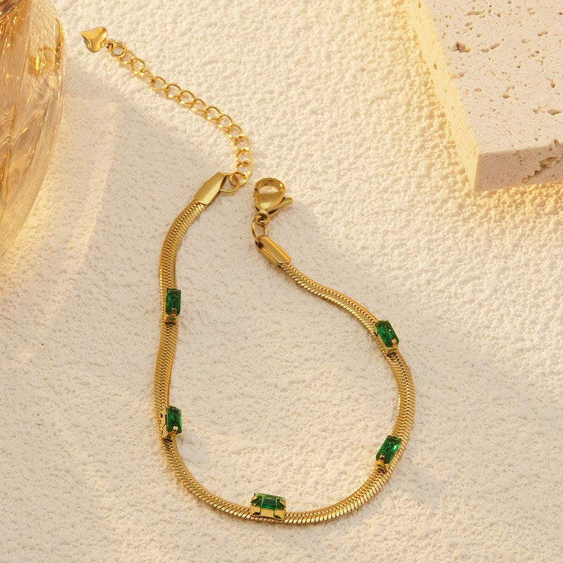 Snake Chain Green Emerald Studded Anti Tarnish Gold Plated