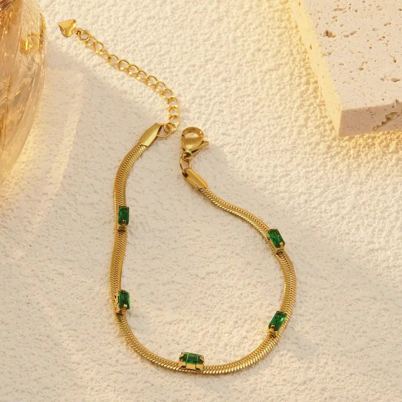 Snake Chain Green Emerald Studded Anti Tarnish Gold Plated Coruscate Jewels