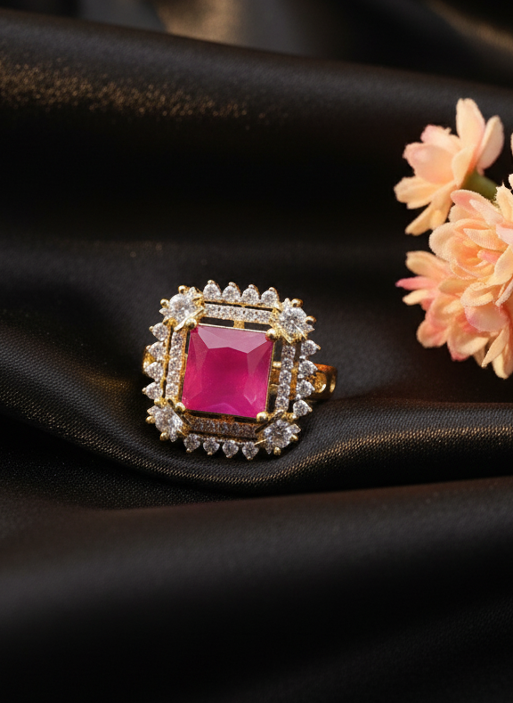 Coruscate Jewels Regal Oval CZ & Pave Statement Ring – Two-Tone Gold-Plated