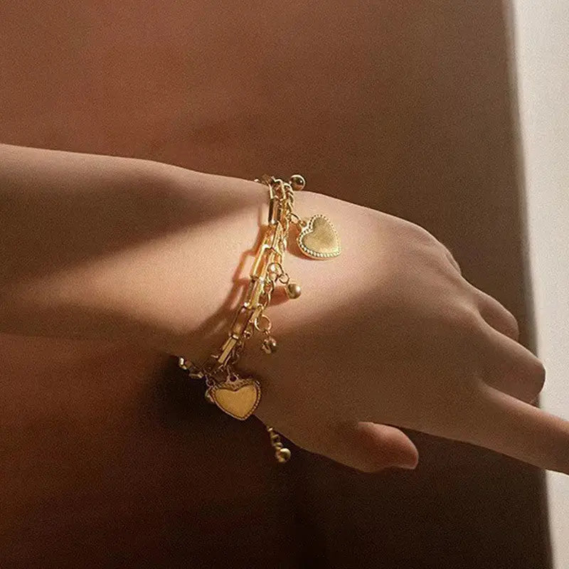 Hearts Bracelet Anti Tarnish Gold Plated Stainless Steel Coruscate Jewels
