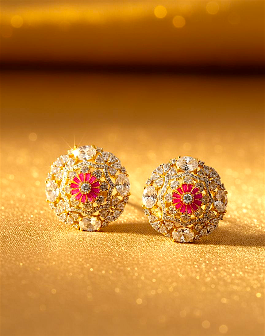 Fuchsia Bloom & Diamond Halo Stud