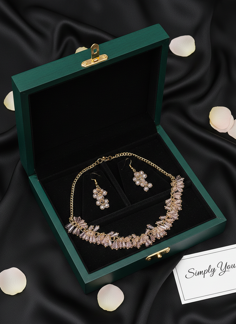 Baby Pink Beaded Gold Chain Necklace Set