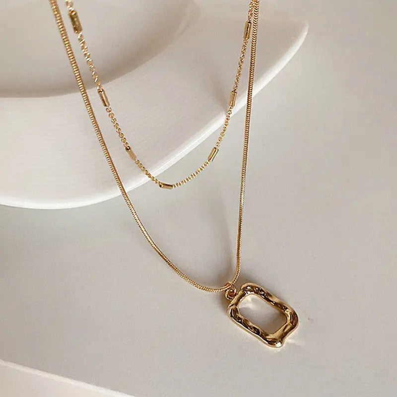 Anti Tarnish Stainless Steel Gold Plated Dual Layer Geomtric Necklace for Women Coruscate Jewels