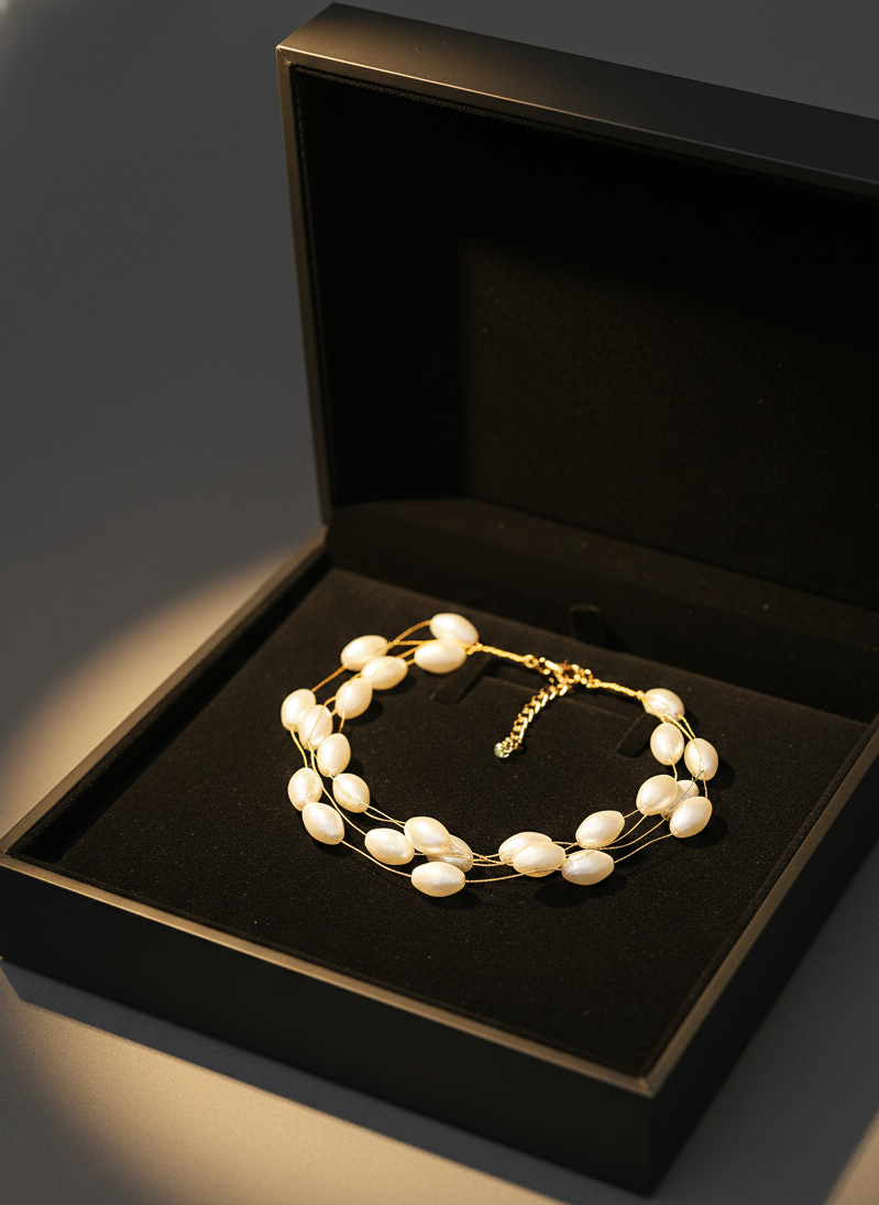 Gold Plated Thread Pearls Beaded Choker Necklace