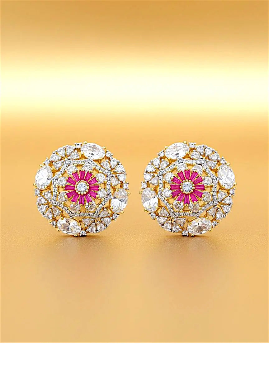 Fuchsia Bloom & Diamond Halo Stud Coruscate Jewels