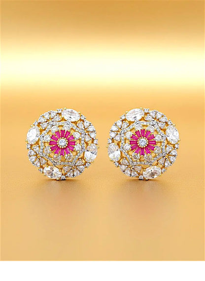Fuchsia Bloom & Diamond Halo Stud Coruscate Jewels