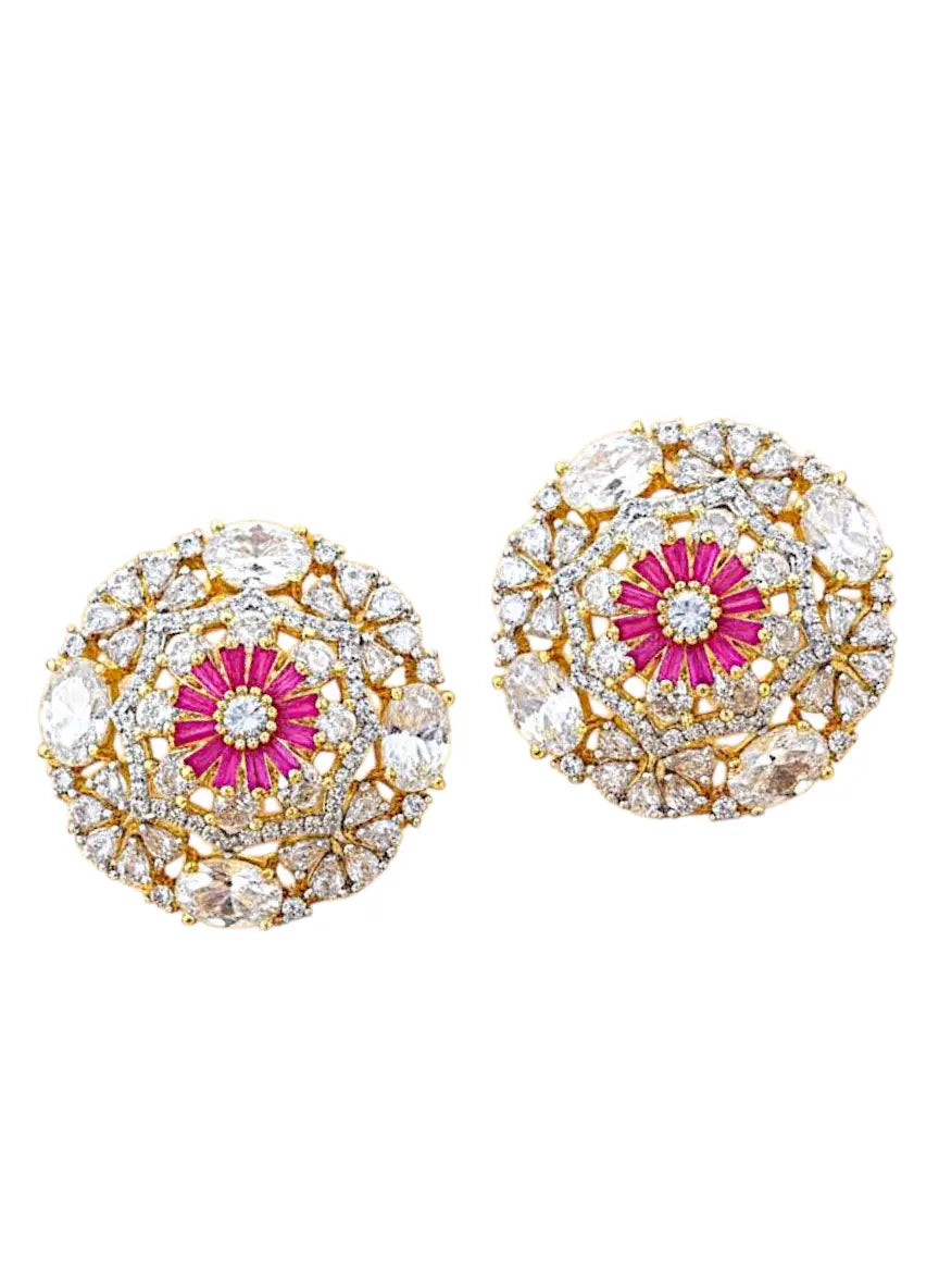 Fuchsia Bloom & Diamond Halo Stud Coruscate Jewels
