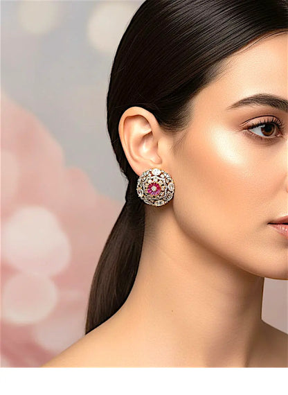 Fuchsia Bloom & Diamond Halo Stud Coruscate Jewels