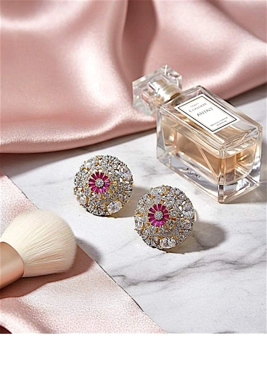 Fuchsia Bloom & Diamond Halo Stud Coruscate Jewels