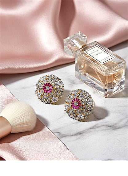 Fuchsia Bloom & Diamond Halo Stud Coruscate Jewels