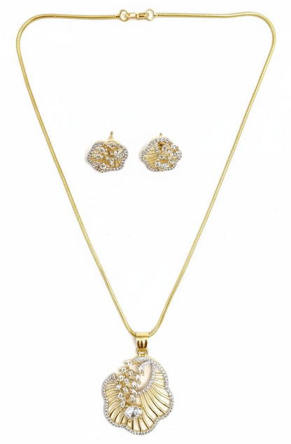 American Diamond Gold Plated Sea Shell Theme Pendant Set