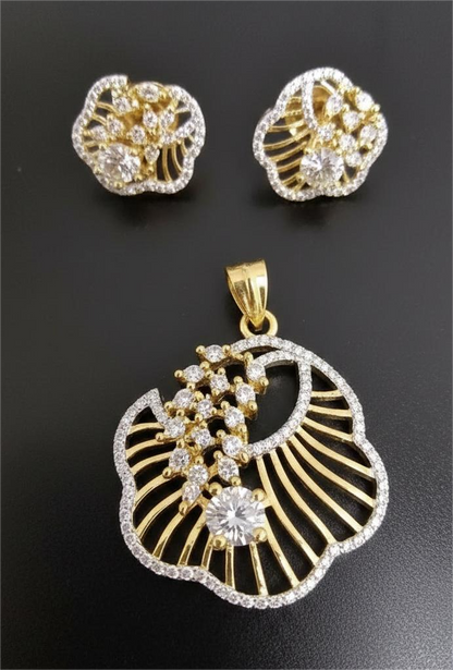 American Diamond Gold Plated Sea Shell Theme Pendant Set