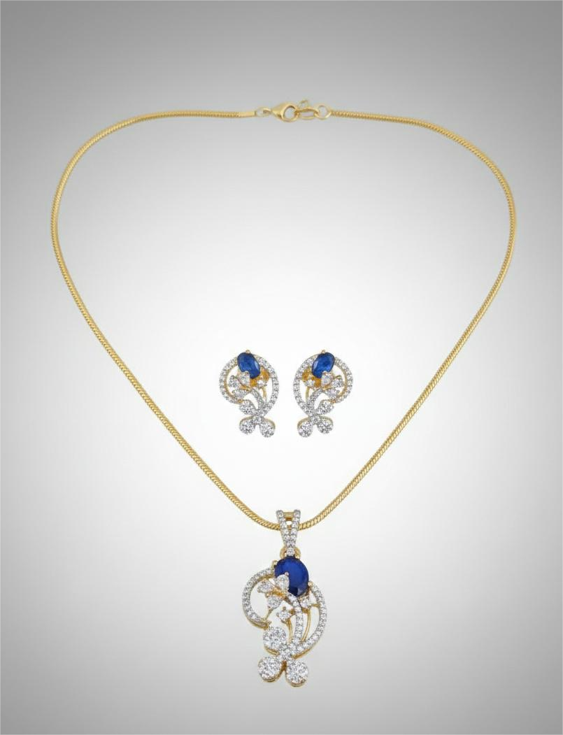 Gold Plated American Diamond Midnight Royale Pendant Set