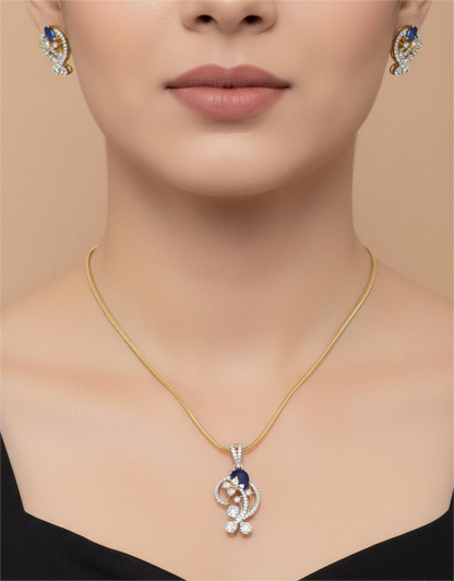 Gold Plated American Diamond Midnight Royale Pendant Set