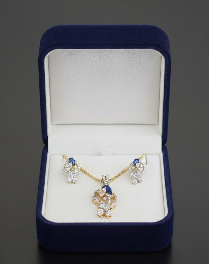 Gold Plated American Diamond Midnight Royale Pendant Set