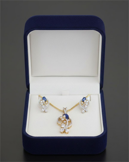 Gold Plated American Diamond Midnight Royale Pendant Set