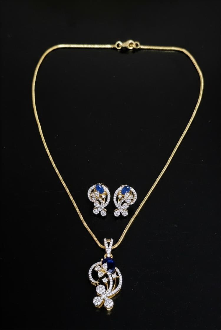 Gold Plated American Diamond Midnight Royale Pendant Set