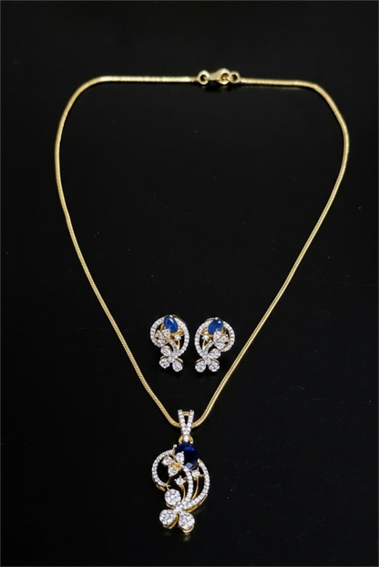 Gold Plated American Diamond Midnight Royale Pendant Set