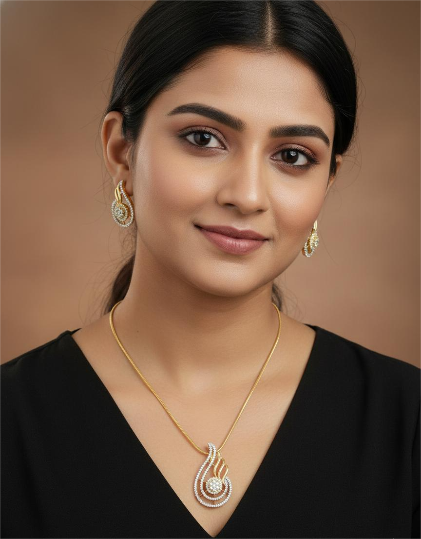 AD Gold Plated Golden Swirl Elegance Pendant Set