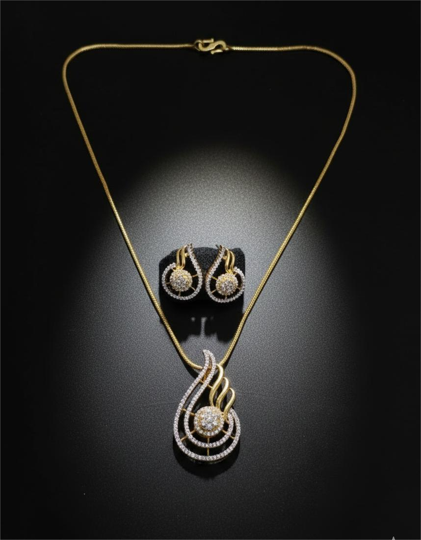 AD Gold Plated Golden Swirl Elegance Pendant Set