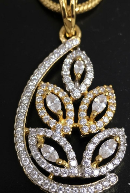 American Diamond Gold Plated -Golden Leaf Grace Pendant Set