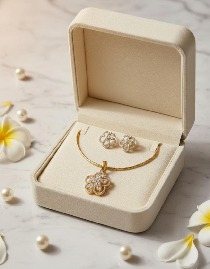 Gold Plated AD-Bloom Grace Pendant Set